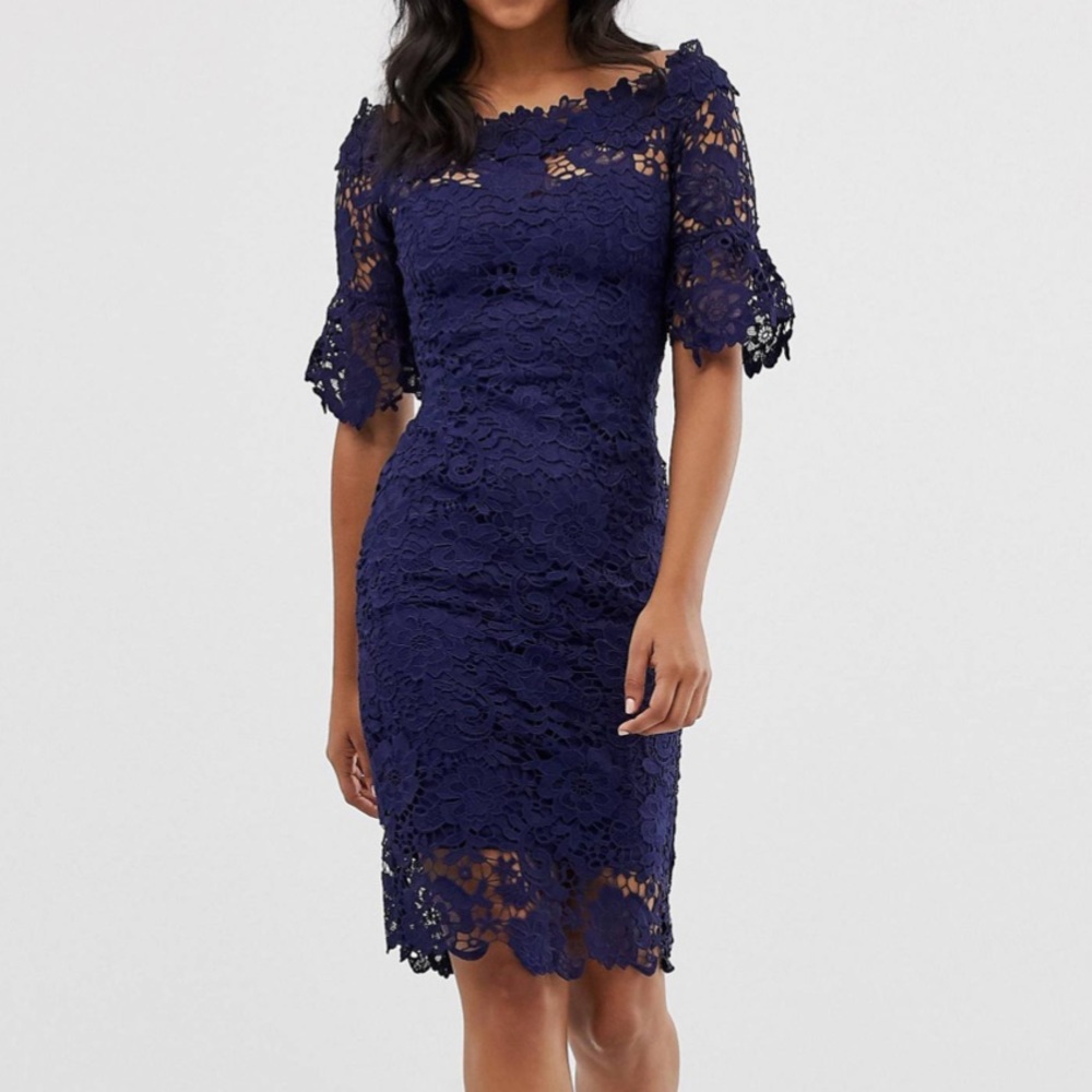 Paper dolls Navy Lace off shoulder dress, 10